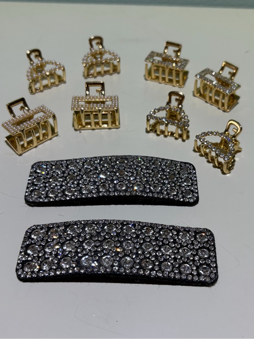 NWOT Golden Rhinestone & Pearl Embellished Barrette & Hair Clips Set. 10 Pieces